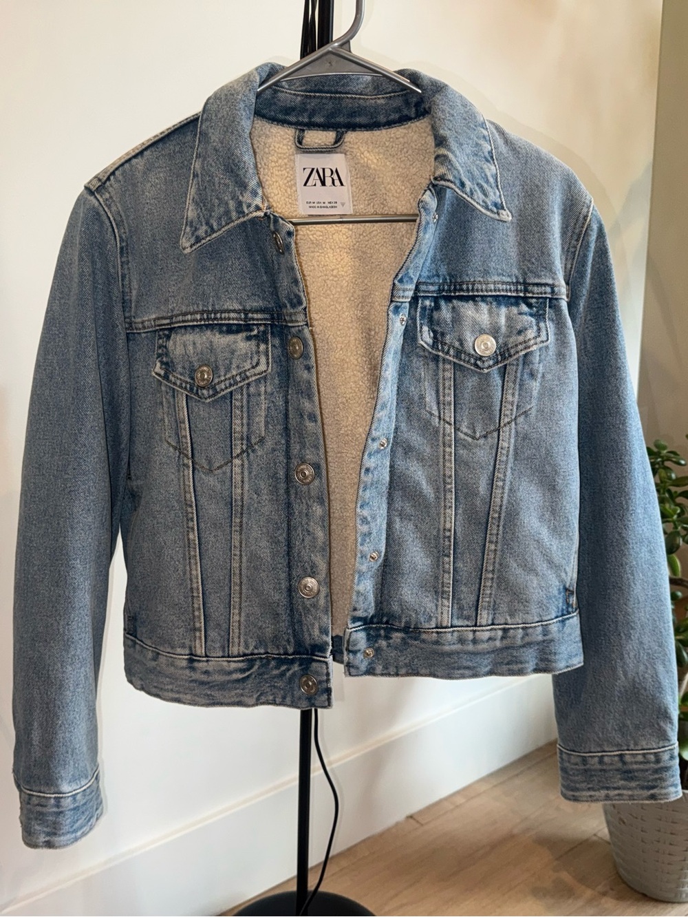 ZARA Light Blue Denim Jacket with Sherpa Lining